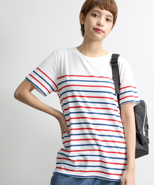 WEGO（ウィゴー）の「WEGO/パネルボーダーTシャツ（Tシャツ/カットソー・メンズ・ネイビー/トリコロール・MEDIUM/LARGE）」の9枚目の写真