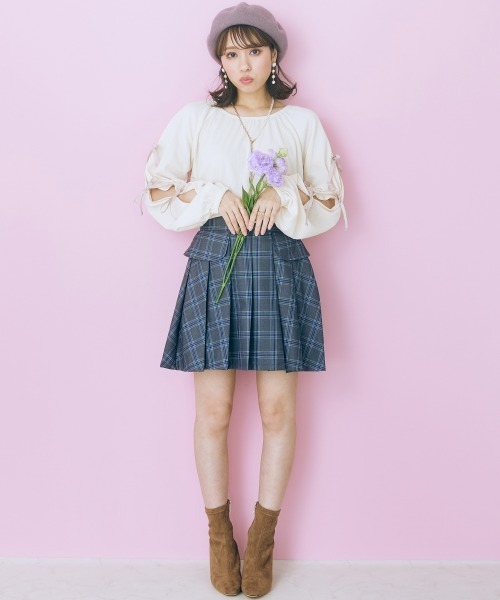 marun(マルン)の「<大きいサイズ> チェックスカショーパン marun(その他パンツ・レディース・ブルーグレー/ブラウン・5L/3L/LL/L/4L)」の4枚目の写真