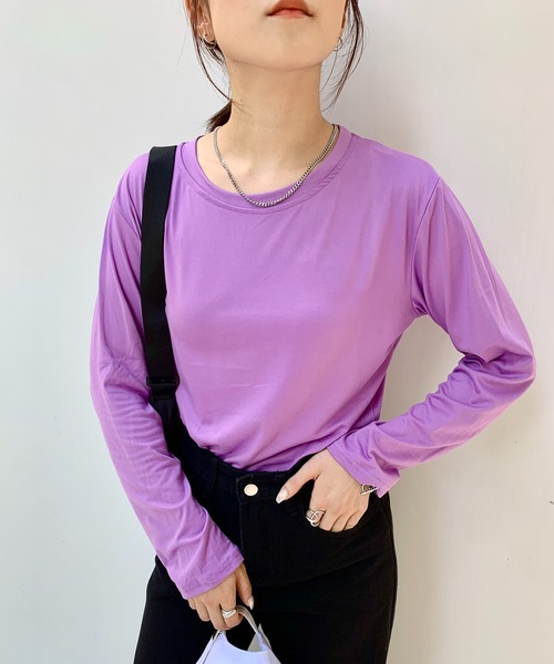 EPICKS（エピックス）の「カラフルベーシックロングTシャツ（Tシャツ/カットソー・レディース・ワイン/ブラック/ブルー/オレンジ/ホワイト/オレンジ系その他/ライトパープル/ブラウン/グリーン/ライム/イエロー/グレー/パープル・L/XL/M）」の8枚目の写真