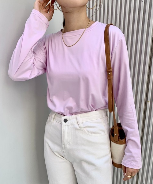 EPICKS（エピックス）の「カラフルベーシックロングTシャツ（Tシャツ/カットソー・レディース・ワイン/ブラック/ブルー/オレンジ/ホワイト/オレンジ系その他/ライトパープル/ブラウン/グリーン/ライム/イエロー/グレー/パープル・L/XL/M）」の9枚目の写真