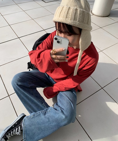 EPICKS（エピックス）の「カラフルベーシックロングTシャツ（Tシャツ/カットソー・レディース・ワイン/ブラック/ブルー/オレンジ/ホワイト/オレンジ系その他/ライトパープル/ブラウン/グリーン/ライム/イエロー/グレー/パープル・L/XL/M）」の11枚目の写真