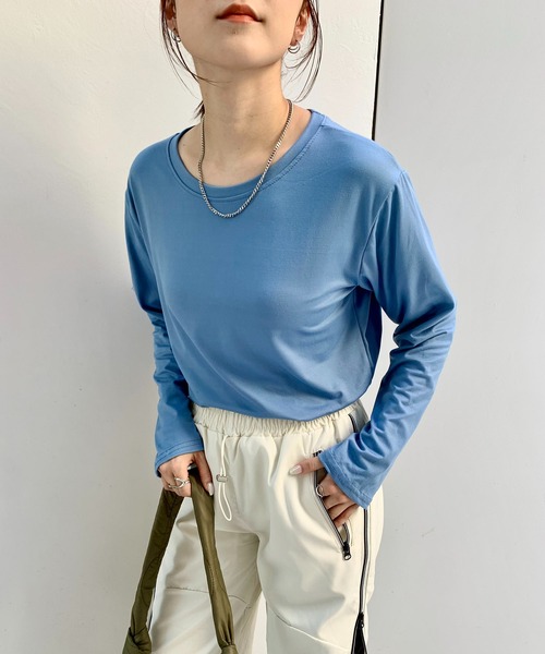 EPICKS（エピックス）の「カラフルベーシックロングTシャツ（Tシャツ/カットソー・レディース・ワイン/ブラック/ブルー/オレンジ/ホワイト/オレンジ系その他/ライトパープル/ブラウン/グリーン/ライム/イエロー/グレー/パープル・L/XL/M）」の7枚目の写真