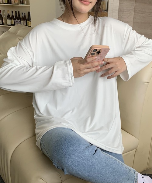 EPICKS（エピックス）の「カラフルベーシックロングTシャツ（Tシャツ/カットソー・レディース・ワイン/ブラック/ブルー/オレンジ/ホワイト/オレンジ系その他/ライトパープル/ブラウン/グリーン/ライム/イエロー/グレー/パープル・L/XL/M）」の20枚目の写真