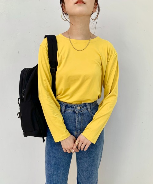 EPICKS（エピックス）の「カラフルベーシックロングTシャツ（Tシャツ/カットソー・レディース・ワイン/ブラック/ブルー/オレンジ/ホワイト/オレンジ系その他/ライトパープル/ブラウン/グリーン/ライム/イエロー/グレー/パープル・L/XL/M）」の18枚目の写真