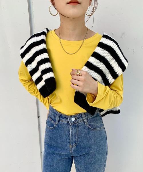 EPICKS（エピックス）の「カラフルベーシックロングTシャツ（Tシャツ/カットソー・レディース・ワイン/ブラック/ブルー/オレンジ/ホワイト/オレンジ系その他/ライトパープル/ブラウン/グリーン/ライム/イエロー/グレー/パープル・L/XL/M）」の17枚目の写真