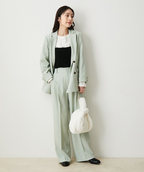 VIS（ビス）の「【セットアップ対応】ウールライクメランジワイドパンツ【アンチピリング・洗える】（スラックス・レディース・ブラック/ライトグリーン/グレー/ブラウン系その他・SS/L/S/M）」の6枚目の写真