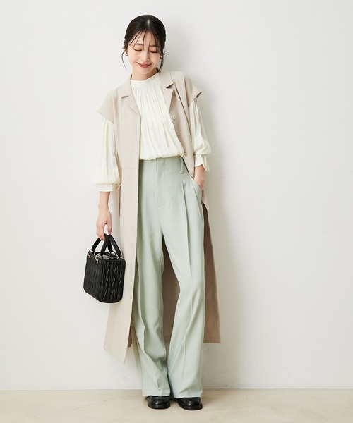 VIS（ビス）の「【セットアップ対応】ウールライクメランジワイドパンツ【アンチピリング・洗える】（スラックス・レディース・ブラック/ライトグリーン/グレー/ブラウン系その他・SS/L/S/M）」の10枚目の写真