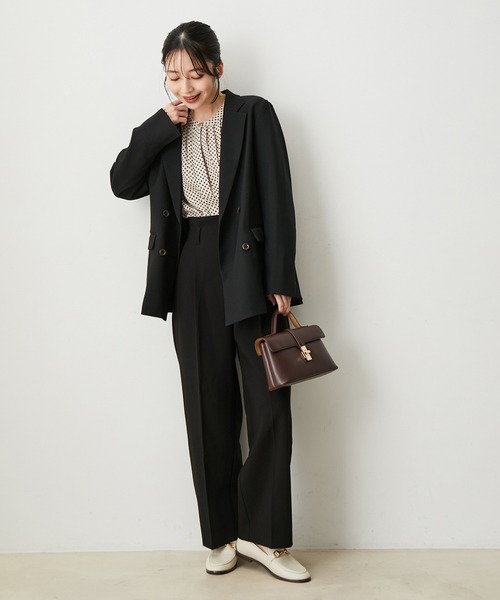 VIS（ビス）の「【セットアップ対応】ウールライクメランジワイドパンツ【アンチピリング・洗える】（スラックス・レディース・ブラック/ライトグリーン/グレー/ブラウン系その他・SS/L/S/M）」の13枚目の写真