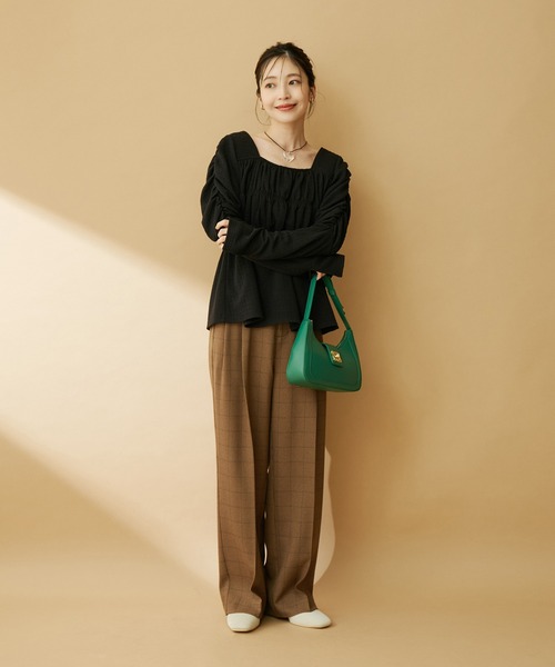 VIS（ビス）の「【セットアップ対応】ウールライクメランジワイドパンツ【アンチピリング・洗える】（スラックス・レディース・ブラック/ライトグリーン/グレー/ブラウン系その他・SS/L/S/M）」の21枚目の写真