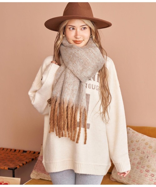 anap mimpi（アナップミンピ）の「起毛フェイクウールメランジマフラー（マフラー・レディース・オレンジ/ミント・FREE）」の4枚目の写真