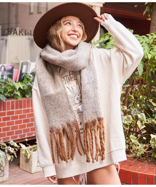 anap mimpi（アナップミンピ）の「起毛フェイクウールメランジマフラー（マフラー・レディース・オレンジ/ミント・FREE）」の13枚目の写真