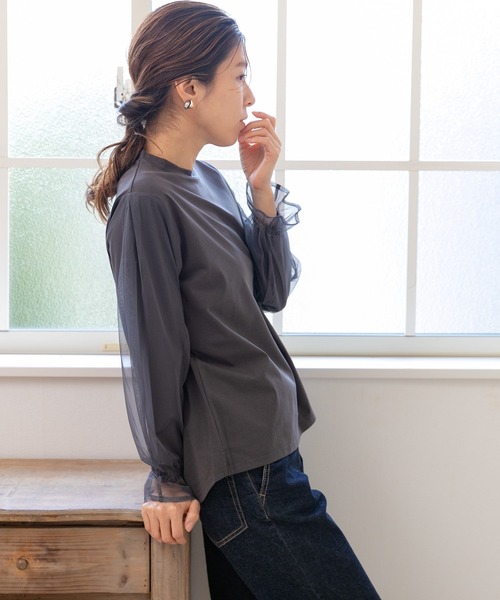 PREFERIR(プレフェリール)の「シアースリーブ カットソー トップス(Tシャツ/カットソー・レディース・ブラック/チャコールグレー・MEDIUM/LARGE)」の10枚目の写真
