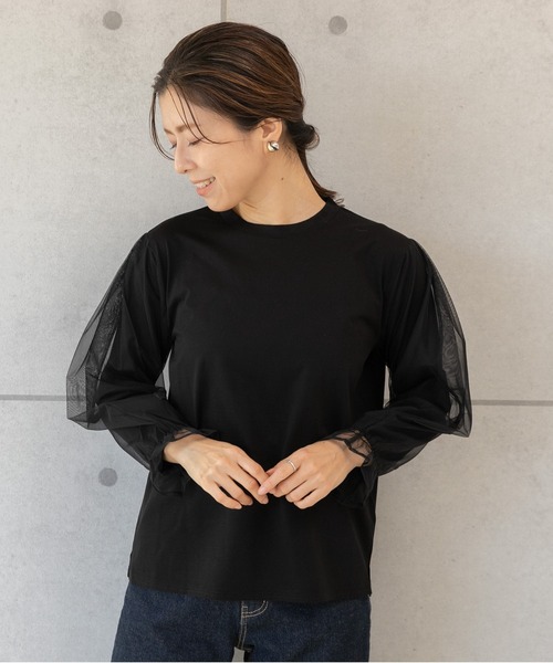 PREFERIR(プレフェリール)の「シアースリーブ カットソー トップス(Tシャツ/カットソー・レディース・ブラック/チャコールグレー・MEDIUM/LARGE)」の4枚目の写真