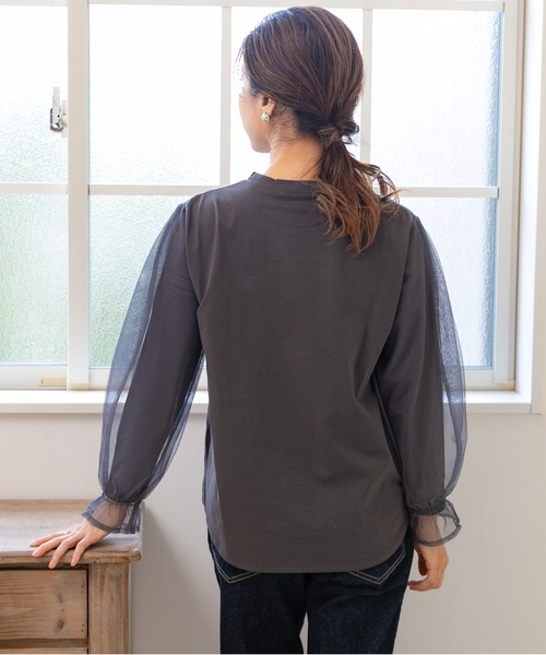 PREFERIR(プレフェリール)の「シアースリーブ カットソー トップス(Tシャツ/カットソー・レディース・ブラック/チャコールグレー・MEDIUM/LARGE)」の3枚目の写真