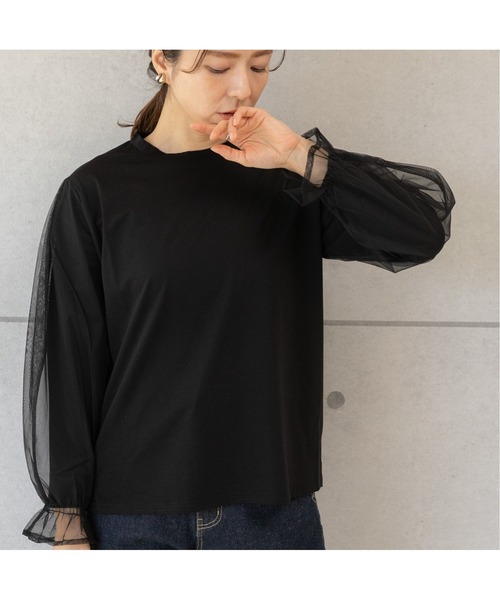 PREFERIR(プレフェリール)の「シアースリーブ カットソー トップス(Tシャツ/カットソー・レディース・ブラック/チャコールグレー・MEDIUM/LARGE)」の7枚目の写真