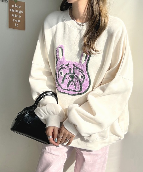 Futier land（フューティアランド）の「イヌ相良刺繍ボリューム袖プルオーバー（スウェット・レディース・ブラック/ネイビー/アイボリー/オートミール・FREE）」の2枚目の写真