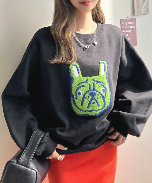 Futier land（フューティアランド）の「イヌ相良刺繍ボリューム袖プルオーバー（スウェット・レディース・ブラック/ネイビー/アイボリー/オートミール・FREE）」の3枚目の写真