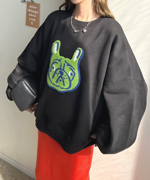 Futier land（フューティアランド）の「イヌ相良刺繍ボリューム袖プルオーバー（スウェット・レディース・ブラック/ネイビー/アイボリー/オートミール・FREE）」の7枚目の写真