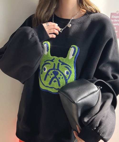 Futier land（フューティアランド）の「イヌ相良刺繍ボリューム袖プルオーバー（スウェット・レディース・ブラック/ネイビー/アイボリー/オートミール・FREE）」の9枚目の写真