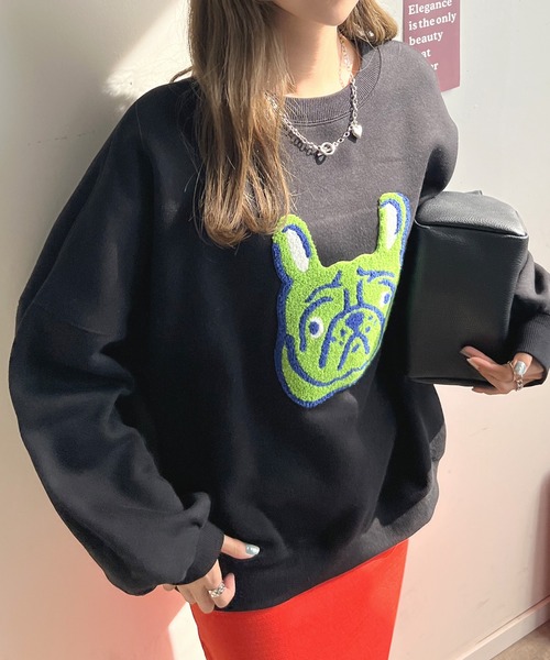 Futier land（フューティアランド）の「イヌ相良刺繍ボリューム袖プルオーバー（スウェット・レディース・ブラック/ネイビー/アイボリー/オートミール・FREE）」の10枚目の写真