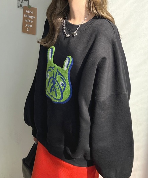 Futier land（フューティアランド）の「イヌ相良刺繍ボリューム袖プルオーバー（スウェット・レディース・ブラック/ネイビー/アイボリー/オートミール・FREE）」の11枚目の写真