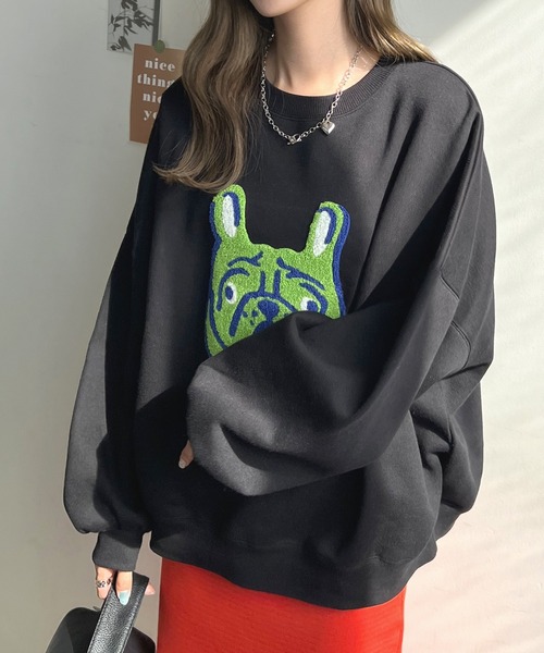 Futier land（フューティアランド）の「イヌ相良刺繍ボリューム袖プルオーバー（スウェット・レディース・ブラック/ネイビー/アイボリー/オートミール・FREE）」の12枚目の写真