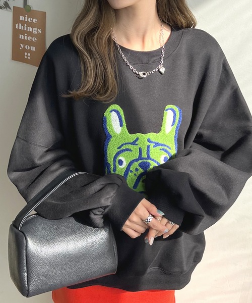 Futier land（フューティアランド）の「イヌ相良刺繍ボリューム袖プルオーバー（スウェット・レディース・ブラック/ネイビー/アイボリー/オートミール・FREE）」の6枚目の写真