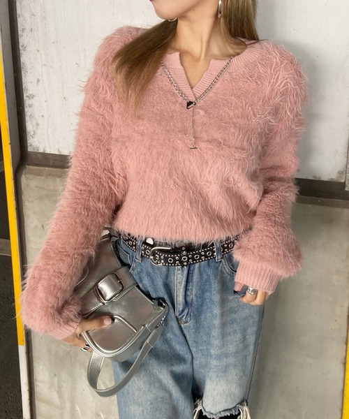 セール】キーネックシャギーニットトップス（ニット/セーター）｜non