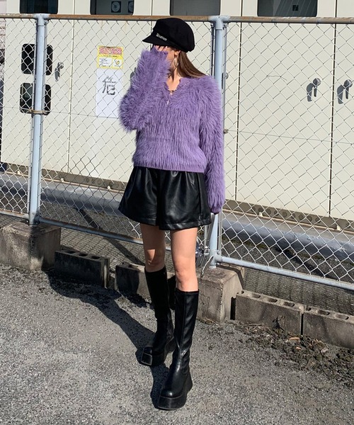 non-hedge（ノンヘッジ）の「キーネックシャギーニットトップス（ニット/セーター・レディース・オフホワイト/ベージュ/パープル/チャコールグレー/ブラック/ボルドー/クリーム/ピンク・FREE）」の9枚目の写真