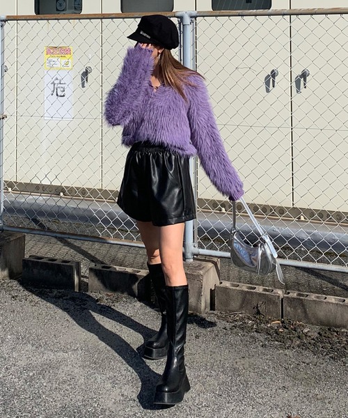 non-hedge（ノンヘッジ）の「キーネックシャギーニットトップス（ニット/セーター・レディース・オフホワイト/ベージュ/パープル/チャコールグレー/ブラック/ボルドー/クリーム/ピンク・FREE）」の10枚目の写真