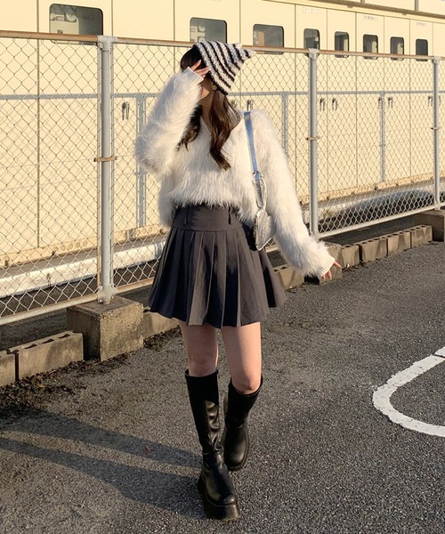 non-hedge（ノンヘッジ）の「キーネックシャギーニットトップス（ニット/セーター・レディース・オフホワイト/ベージュ/パープル/チャコールグレー/ブラック/ボルドー/クリーム/ピンク・FREE）」の13枚目の写真