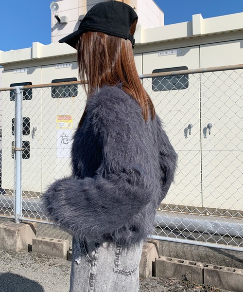 non-hedge（ノンヘッジ）の「キーネックシャギーニットトップス（ニット/セーター・レディース・オフホワイト/ベージュ/パープル/チャコールグレー/ブラック/ボルドー/クリーム/ピンク・FREE）」の18枚目の写真