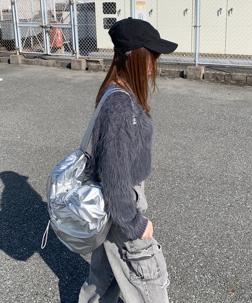 non-hedge（ノンヘッジ）の「キーネックシャギーニットトップス（ニット/セーター・レディース・オフホワイト/ベージュ/パープル/チャコールグレー/ブラック/ボルドー/クリーム/ピンク・FREE）」の19枚目の写真