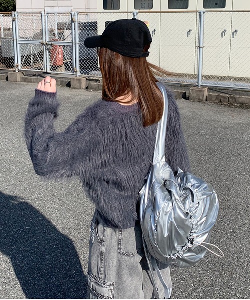 non-hedge（ノンヘッジ）の「キーネックシャギーニットトップス（ニット/セーター・レディース・オフホワイト/ベージュ/パープル/チャコールグレー/ブラック/ボルドー/クリーム/ピンク・FREE）」の20枚目の写真