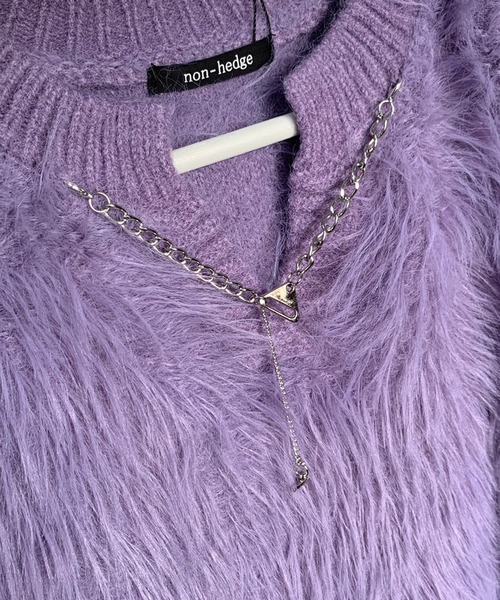 non-hedge（ノンヘッジ）の「キーネックシャギーニットトップス（ニット/セーター・レディース・オフホワイト/ベージュ/パープル/チャコールグレー/ブラック/ボルドー/クリーム/ピンク・FREE）」の21枚目の写真