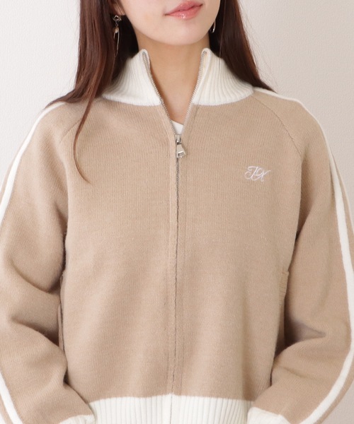 Lace Ladies(レースレディース)の「ライン入り ジップアップ コンパクト ニット カーディガン(カーディガン/ボレロ・レディース・ネイビー/ベージュ/グレー・FREE)」の2枚目の写真