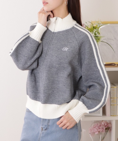 Lace Ladies(レースレディース)の「ライン入り ジップアップ コンパクト ニット カーディガン(カーディガン/ボレロ・レディース・ネイビー/ベージュ/グレー・FREE)」の13枚目の写真