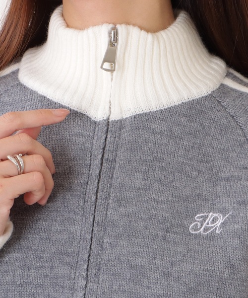 Lace Ladies(レースレディース)の「ライン入り ジップアップ コンパクト ニット カーディガン(カーディガン/ボレロ・レディース・ネイビー/ベージュ/グレー・FREE)」の21枚目の写真