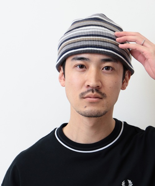 BEAMS（ビームス）の「BEAMS / マルチボーダー ワッチキャップ（ニットキャップ/ビーニー・メンズ・グレー/ネイビー/ブラック・ONE SIZE）」の2枚目の写真
