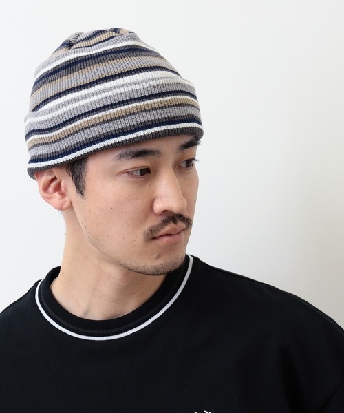 BEAMS（ビームス）の「BEAMS / マルチボーダー ワッチキャップ（ニットキャップ/ビーニー・メンズ・グレー/ネイビー/ブラック・ONE SIZE）」の8枚目の写真