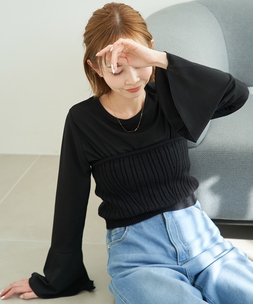 ROPE' PICNIC（ロペピクニック）の「袖フレアシアートップス（Tシャツ/カットソー・レディース・キナリ/ブラック・38）」の2枚目の写真