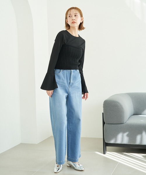 ROPE' PICNIC（ロペピクニック）の「袖フレアシアートップス（Tシャツ/カットソー・レディース・キナリ/ブラック・38）」の3枚目の写真