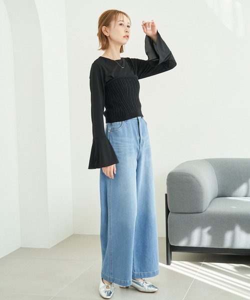 ROPE' PICNIC（ロペピクニック）の「袖フレアシアートップス（Tシャツ/カットソー・レディース・キナリ/ブラック・38）」の5枚目の写真