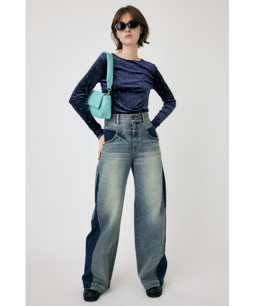 MOUSSY（マウジー）の「LINE STONE VELOUR LS Tシャツ（Tシャツ