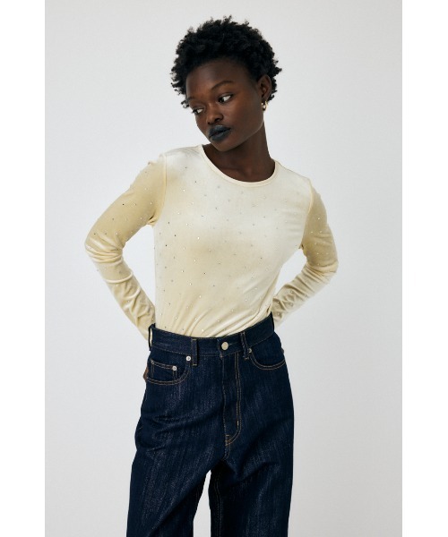 MOUSSY（マウジー）の「LINE STONE VELOUR LS Tシャツ（Tシャツ