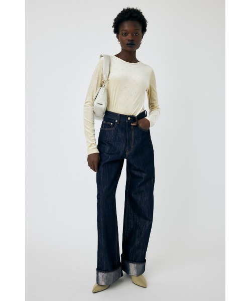 MOUSSY（マウジー）の「LINE STONE VELOUR LS Tシャツ（Tシャツ