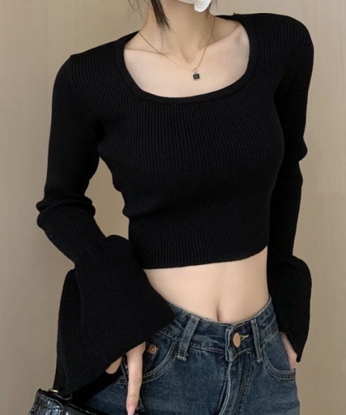 mebole(メボレ)の「バックリボンベルスリーブニット(Tシャツ/カットソー・レディース・ブラック/ホワイト・FREE)」の8枚目の写真
