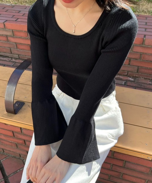 mebole(メボレ)の「バックリボンベルスリーブニット(Tシャツ/カットソー・レディース・ブラック/ホワイト・FREE)」の14枚目の写真