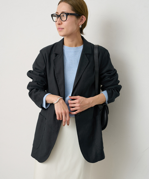 美品 フレームワーク リネンコットンジャケット 洗える 羽織 黒 38 FRAMeWORK（フレームワーク）の「綿麻ツイルワッシャージャケット