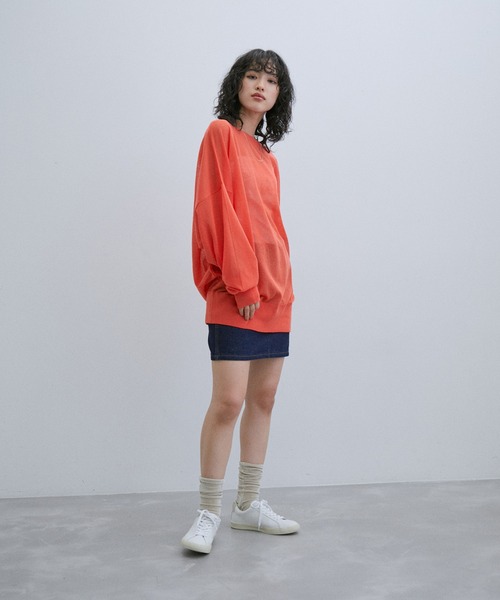 【新品】麻調 ルーズ シアー サマーニット ビッグプルオーバー オレンジ L セール】《新色追加》【WEB限定】麻調 ルーズ シアー サマー